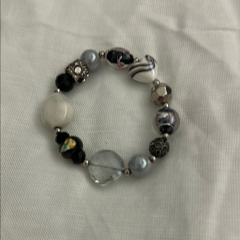 Silver and Black Classic Beaded Bracelet